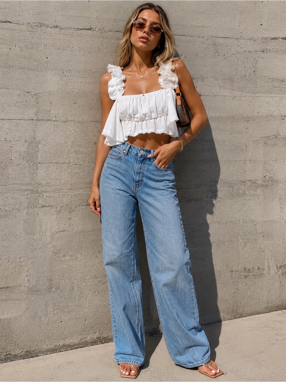 Free People women’s white smocked ruffle crop top, size XL.

Beautiful statement
